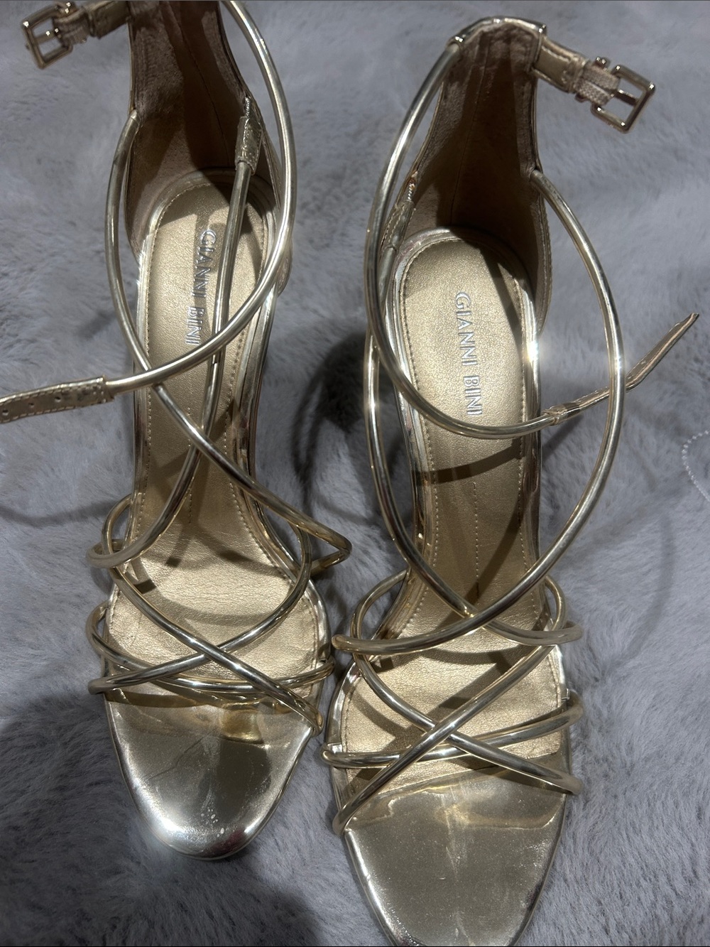 Gianni Bini Metallic Gold Strappy Stiletto Sandals